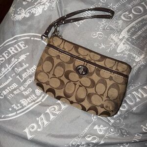 Coach Tan and Brown Signature Wristlet